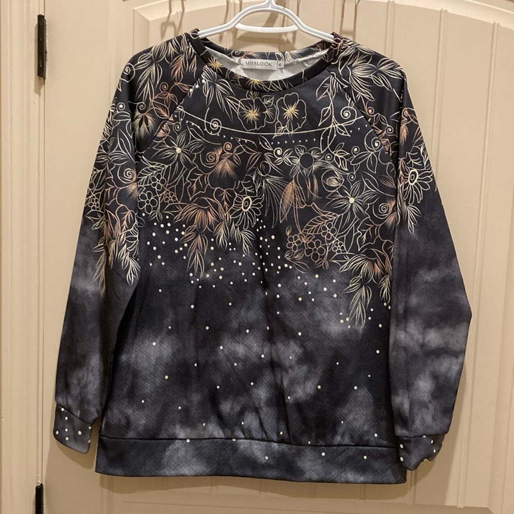 Misslook Women’s Size M Pullover Crew Neck Sweatshirt Floral Mystic Background